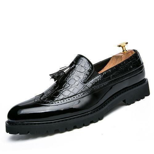 Male Formal Glossy Tassel Brogue Shoes Loafers & Slip-ons Black