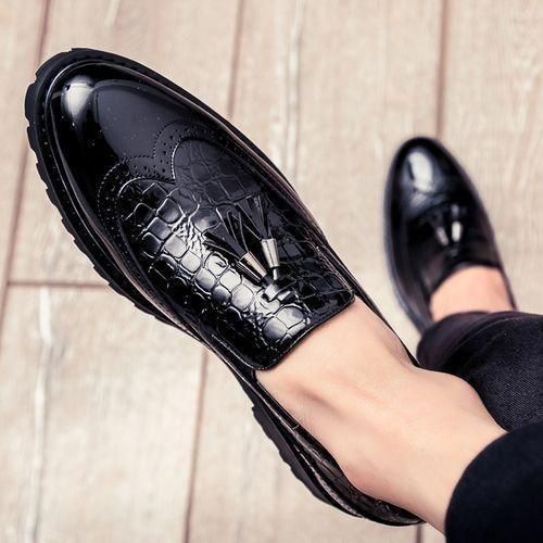 Male Formal Glossy Tassel Brogue Shoes Loafers & Slip-ons Black