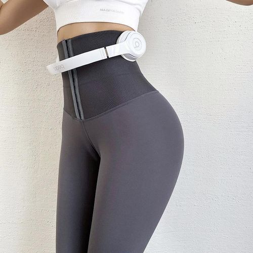 Women's High Waist Elastic Nude Sports And Fitness Solid Color Buckle Tight Yoga Barbie Pants