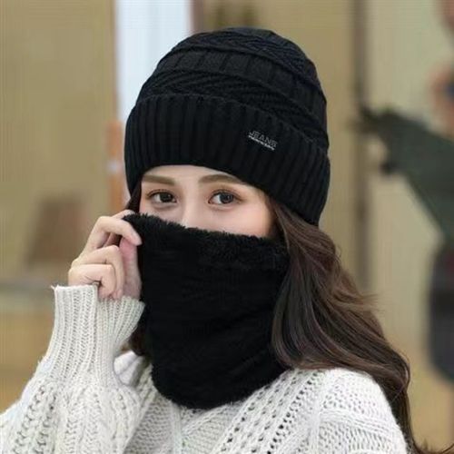 Men Winter Hat Scarf Set Male  Fleece Knitted Cap With Neck Warmer Balaclava Skullcap