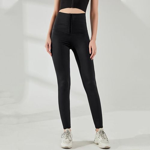 Women's High Waist Elastic Nude Sports And Fitness Solid Color Buckle Tight Yoga Barbie Pants