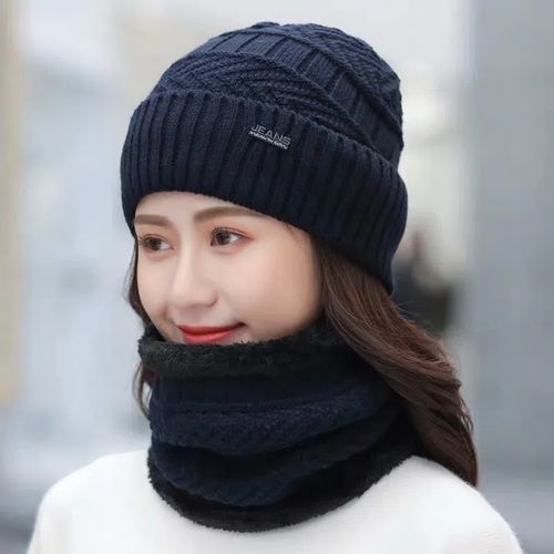 Men Winter Hat Scarf Set Male  Fleece Knitted Cap With Neck Warmer Balaclava Skullcap