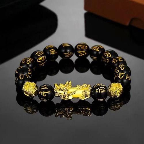 Feng Shui Pixiu Obsidian Stone Wealth Bracelet Ring Set