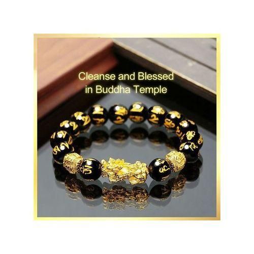 Feng Shui Pixiu Obsidian Stone Wealth Bracelet Ring Set