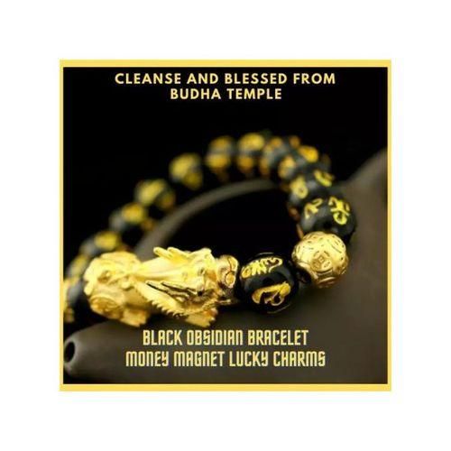 Feng Shui Pixiu Obsidian Stone Wealth Bracelet Ring Set