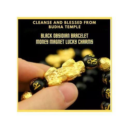 Feng Shui Pixiu Obsidian Stone Wealth Bracelet Ring Set