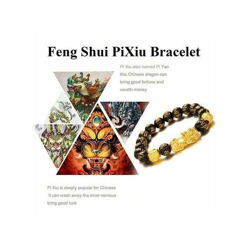 Feng Shui Pixiu Obsidian Stone Wealth Bracelet Ring Set