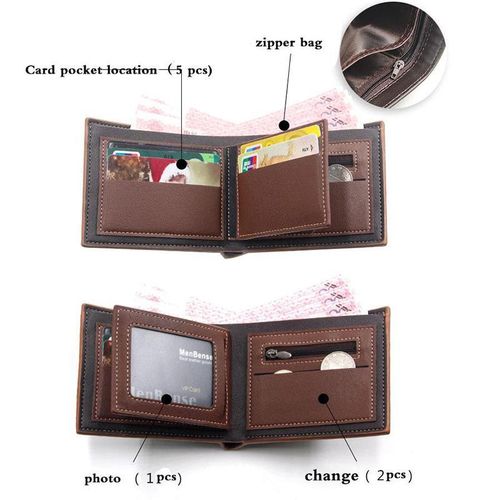 Faux Leather Wallet - Grey/Brown