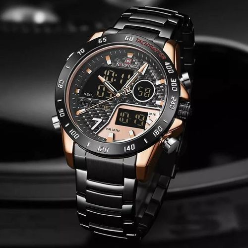 Naviforce Luxury Waterproof Digital And Analog Watch - Black