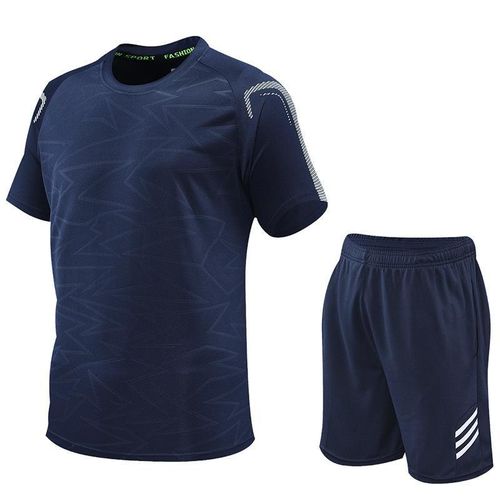 2 In 1 Men's Short Sleeve T-shirt + Shorts Casual Sports Set - Navy Blue