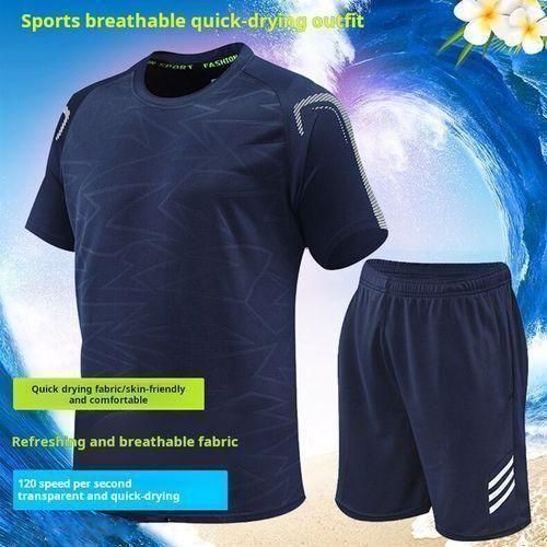 2 In 1 Men's Short Sleeve T-shirt + Shorts Casual Sports Set - Navy Blue