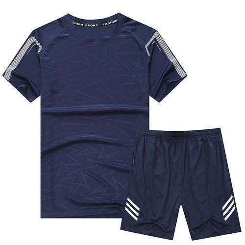2 In 1 Men's Short Sleeve T-shirt + Shorts Casual Sports Set - Navy Blue
