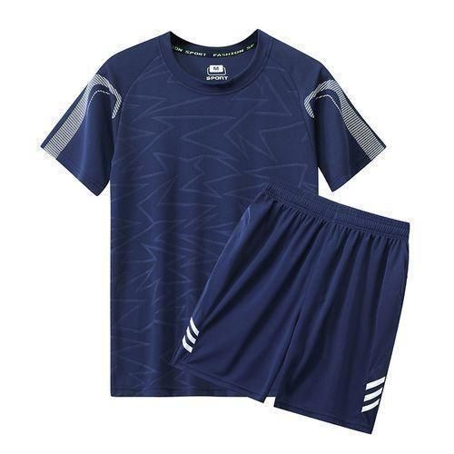 2 In 1 Men's Short Sleeve T-shirt + Shorts Casual Sports Set - Navy Blue