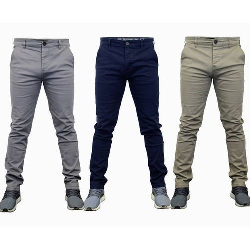 Packs of 3 Men's Khaki Trousers - Grey, Navy Blue,Cream