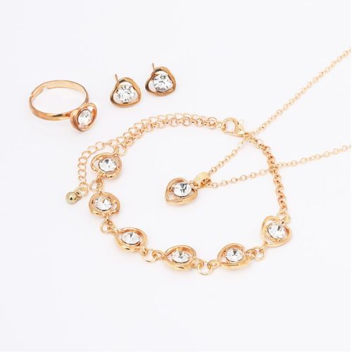 5pcs/Set Peach Heart Necklace Earrings Rings Bracelets Temperament Jewelry