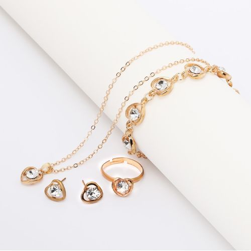 5pcs/Set Peach Heart Necklace Earrings Rings Bracelets Temperament Jewelry