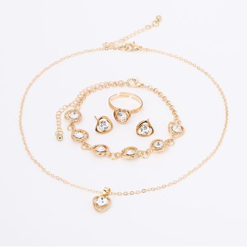 5pcs/Set Peach Heart Necklace Earrings Rings Bracelets Temperament Jewelry