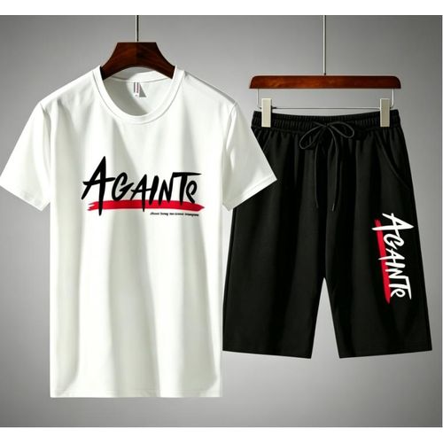 Berrykey Mens 2 In 1 Men's Short Sleeve Shorts Set Shirts Joggers White