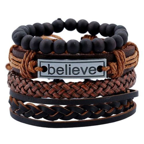 4 In 1 Leather Retro Braided Adjustable Hand Bracelet