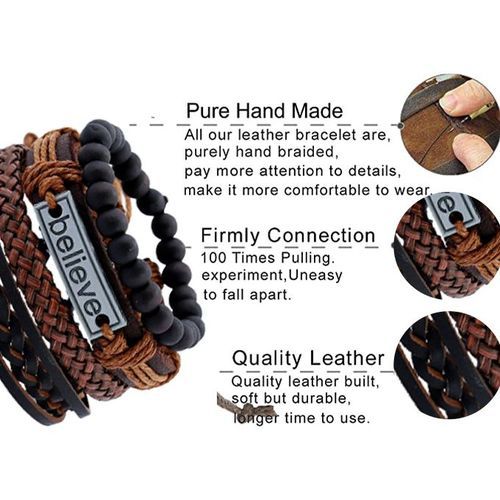 4 In 1 Leather Retro Braided Adjustable Hand Bracelet