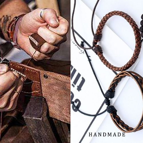 4 In 1 Leather Retro Braided Adjustable Hand Bracelet