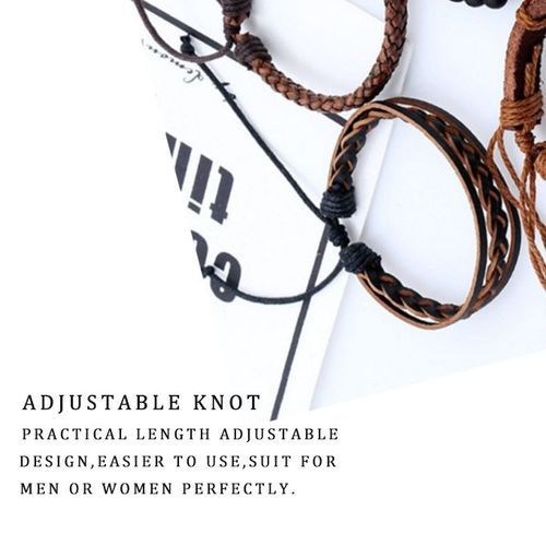 4 In 1 Leather Retro Braided Adjustable Hand Bracelet