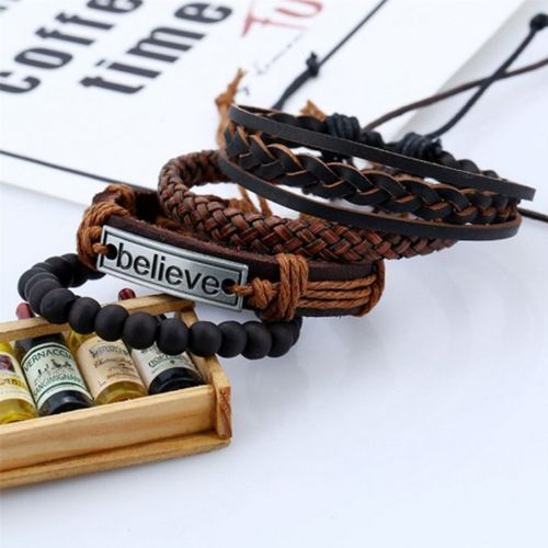 4 In 1 Leather Retro Braided Adjustable Hand Bracelet