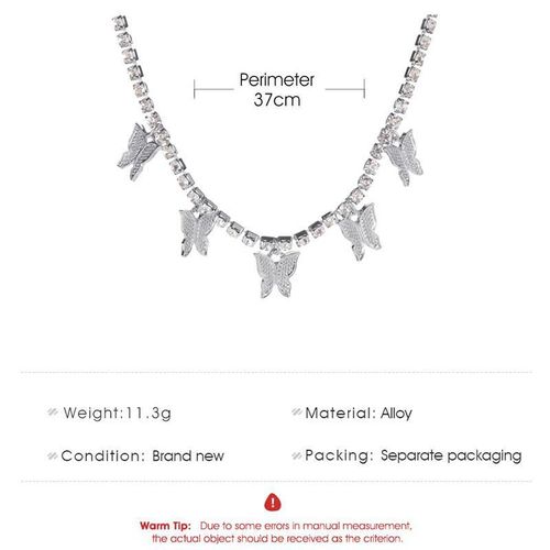 Temperament Rhinestone Butterfly Necklace - Silver