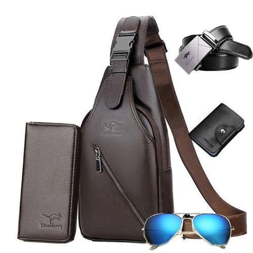 5pcs Men's Messenger Bag Set + Wallet + Sunglasses + Blet