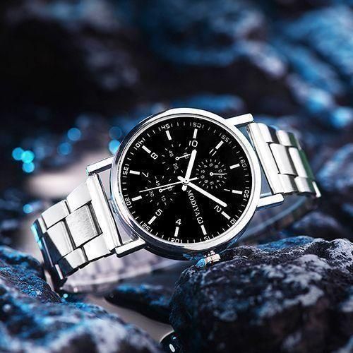 Men Casual Quartz Watch With Stainless Steel Strap-Silver
