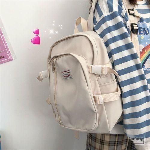 STY Ladies Large Capacity Backpack Bags Women Casual School Bag Travel Bag - Cream