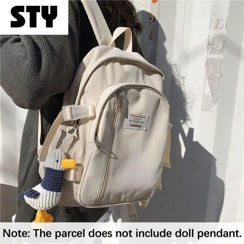 STY Ladies Large Capacity Backpack Bags Women Casual School Bag Travel Bag - Cream