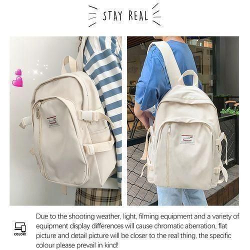 STY Ladies Large Capacity Backpack Bags Women Casual School Bag Travel Bag - Cream