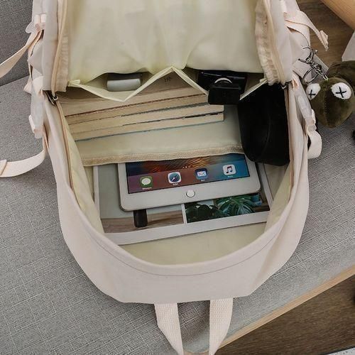 STY Ladies Large Capacity Backpack Bags Women Casual School Bag Travel Bag - Cream