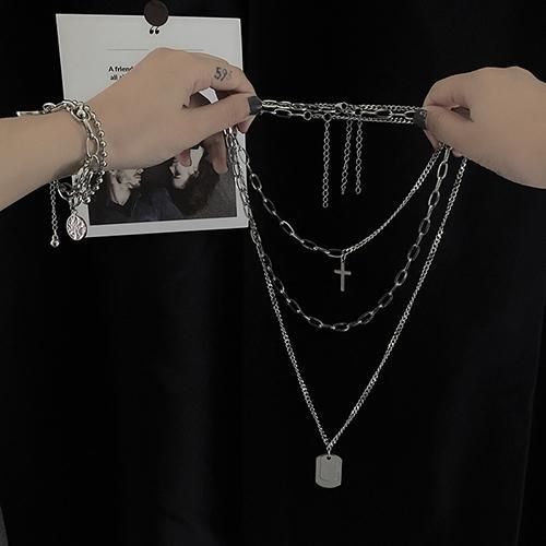 3 IN 1 Multi Layer Pendant Adjustable Delicate Necklace - Silver