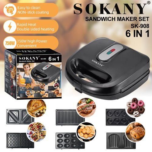 Sokany SK908 Waffle Sandwich Maker 6 In 1 Grill Compact