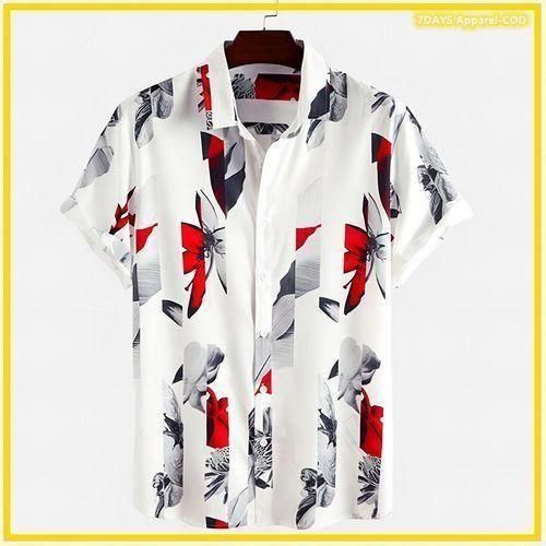 Berrykey Men's Hawaiian Ink Print  Bottom-down Beach Short Sleeve T-Shirt Casual Tops-Multicolor