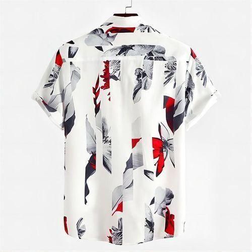 Berrykey Men's Hawaiian Ink Print  Bottom-down Beach Short Sleeve T-Shirt Casual Tops-Multicolor