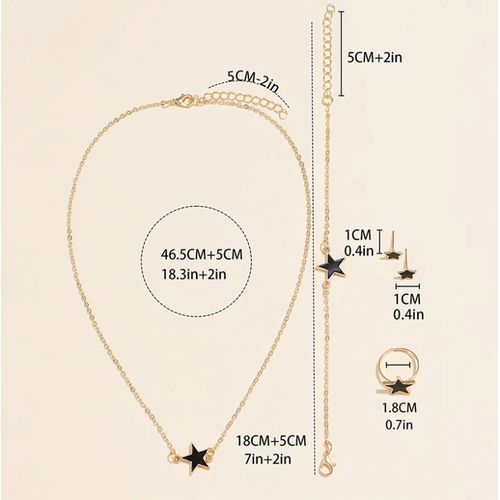 5Pcs/set Stars Shaped Jewelry Set Of Ring Earrings Necklace Bracelet For Women-Gold& Black