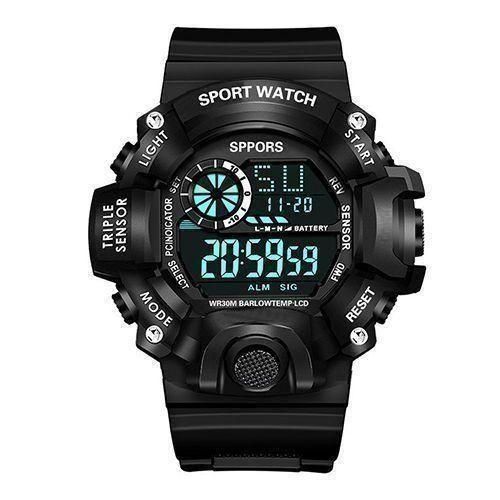 Electronic Sports Digital Watch Function Light Alarm Clock - Black