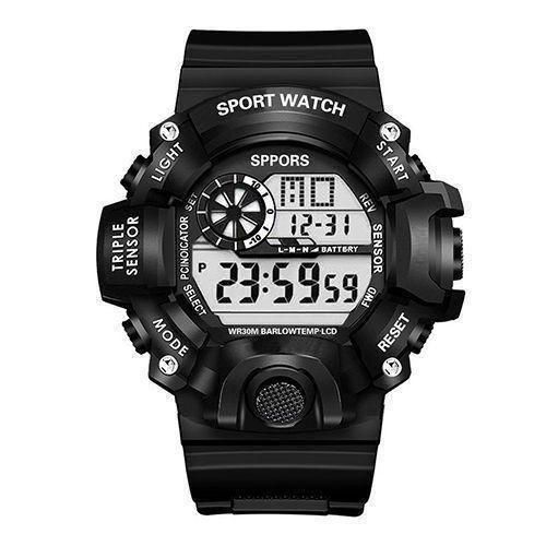 Electronic Sports Digital Watch Function Light Alarm Clock - Black