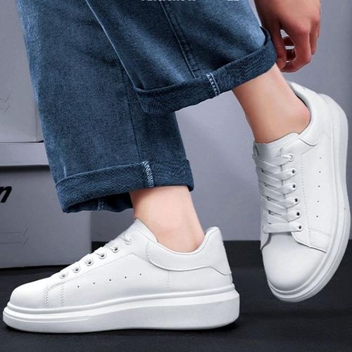 Men's Comfortable Gentle Casual Sport Running Lace Up Sneakers Shoes Solid White