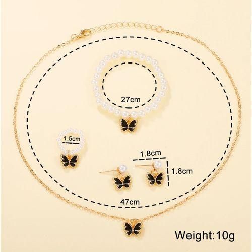 Pearl Butterfly Jewelry Bracelet Accessories Ring Earring Set-cream&gold