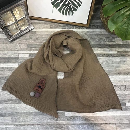 Kids Girls Warm Autumn Winter Soft Cotton Linen Scarf Cute Rabbit Decor Shawl Scarf New,Khaki NO5114