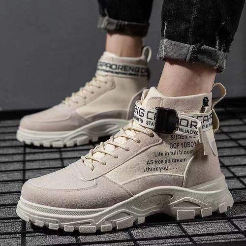 ALagzi 2024 Mens Casual High-Top Shoes Running Sneakers - Beige