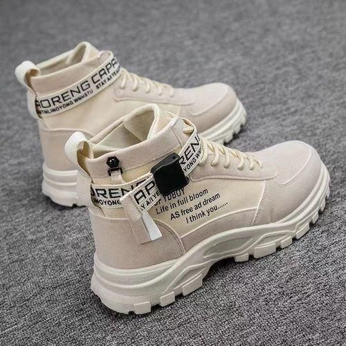 ALagzi 2024 Mens Casual High-Top Shoes Running Sneakers - Beige
