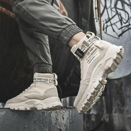 ALagzi 2024 Mens Casual High-Top Shoes Running Sneakers - Beige