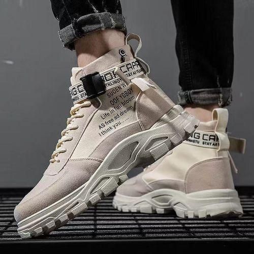 ALagzi 2024 Mens Casual High-Top Shoes Running Sneakers - Beige