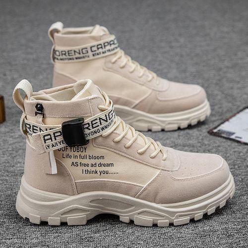 ALagzi 2024 Mens Casual High-Top Shoes Running Sneakers - Beige