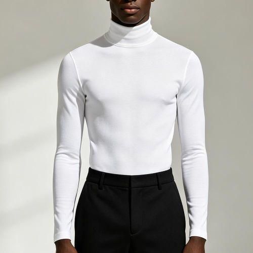 Berrykey Men's Trendy Long Sleeve Shirts T-Shirt Turtleneck White